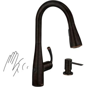 imageMoen Essie Mediterranean Bronze MotionSense Wave OneHandle Touchless Kitchen Faucet with Pulldown Sprayer and Soap Dispenser 87014EWBRBMediterranean Bronze