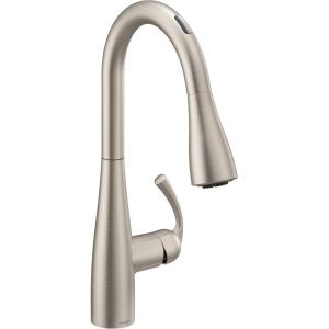 imageMoen Essie Mediterranean Bronze MotionSense Wave OneHandle Touchless Kitchen Faucet with Pulldown Sprayer and Soap Dispenser 87014EWBRBSpot Resist Stainless