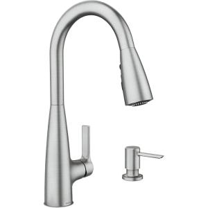 imageMoen Haelyn Matte Black SingleHandle PullDown Sprayer Kitchen Faucet Featuring Power Boost for a Faster Clean Soap Dispenser Included 87627BLSpot Resist Stainless