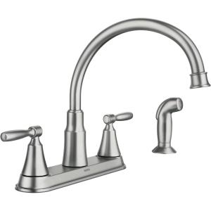 imageMoen Hutchinson Spot Resist Stainless 2Handle HighArc Kitchen Faucet with Side Sprayer 87048SRS