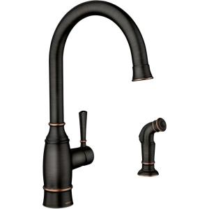 imageMoen Noell Mediterranean Bronze Traditional SingleHandle Standard Kitchen Faucet with Side Sprayer 87506BRB