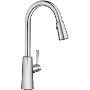 imageMoen Riley Chrome OneHandle Pulldown Kitchen Faucet Featuring Power Boost for a Faster Clean and Reflex Docking System for the Spray Head Modern Kitchen Sink Faucet 7402CChrome