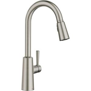 imageMoen Riley Chrome OneHandle Pulldown Kitchen Faucet Featuring Power Boost for a Faster Clean and Reflex Docking System for the Spray Head Modern Kitchen Sink Faucet 7402CSpot Resist Stainless