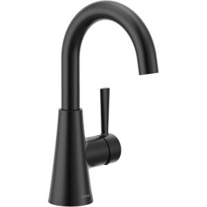 imageMoen Ronan Matte Black OneHandle Single Hole Modern Bathroom Sink Faucet with Optional Deckplate and Spring Loaded Drain Assembly 84021BL