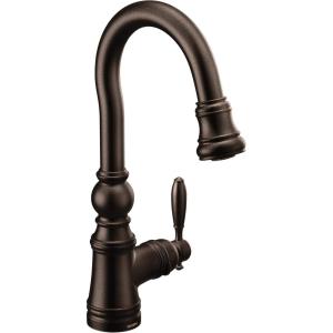 imageMoen S53004SRS Weymouth Shepherds Hook Pulldown Kitchen Bar Faucet Featuring Metal Wand with Power Clean Spot Resist StainlessOil Rubbed Bronze