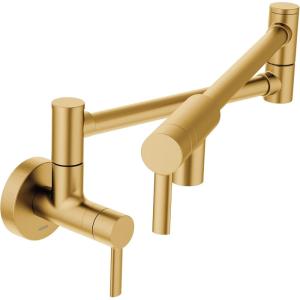 imageMoen S665BLS Modern Wall Mount Swing Arm Folding Pot Filler Kitchen Faucet Black StainlessBrushed Gold
