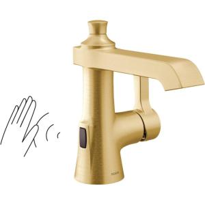 imageMoen S6981EWBG Flara Motionsense Wave Touchless Single Handle Bathroom Sink Faucet Brushed Gold