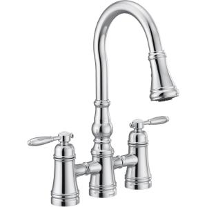 imageMoen S73204ORB Weymouth Two Handle Pulldown Bridge Kitchen Faucet Oil Rubbed BronzeChrome