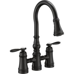 imageMoen S73204ORB Weymouth Two Handle Pulldown Bridge Kitchen Faucet Oil Rubbed BronzeMatte Black