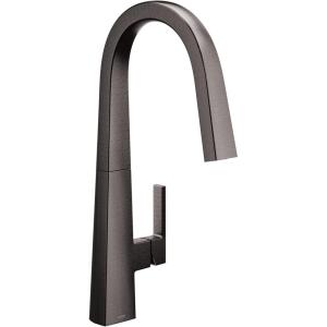 imageMoen S75005BL Nio Collection One Pulldown Kitchen Faucet with Power Clean Includes Secondary Finish Handle Option Matte BlackBlack Stainless