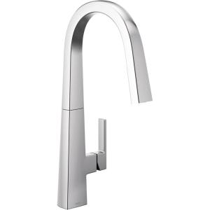 imageMoen S75005BL Nio Collection One Pulldown Kitchen Faucet with Power Clean Includes Secondary Finish Handle Option Matte BlackChrome