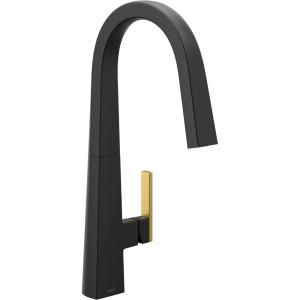 imageMoen S75005BL Nio Collection One Pulldown Kitchen Faucet with Power Clean Includes Secondary Finish Handle Option Matte BlackMatte Black
