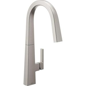imageMoen S75005BL Nio Collection One Pulldown Kitchen Faucet with Power Clean Includes Secondary Finish Handle Option Matte BlackSpot Resist Stainless