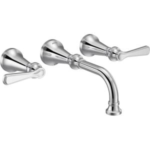 imageMoen TS44104 Colinet Traditional Lever Handle Wall Mount Bathroom Faucet Trim Valve Required Chrome