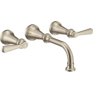 imageMoen TS44104BN Colinet Traditional Lever Handle Wall Mount Bathroom Faucet Trim Valve Required Brushed Nickel