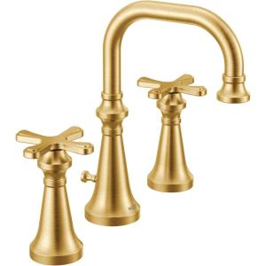 imageMoen TS44105BN Colinet Traditional Cross Handle Wall Mount Bathroom Faucet Trim Valve Required Brushed NickelBrushed Gold