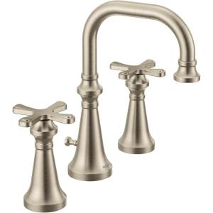 imageMoen TS44105BN Colinet Traditional Cross Handle Wall Mount Bathroom Faucet Trim Valve Required Brushed NickelBrushed Nickel
