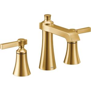 imageMoen TS6984NL Flara TwoHandle 8 in Widespread Lever Handle Bathroom Faucet Trim Kit Valve Required Polished NickelBrushed Gold