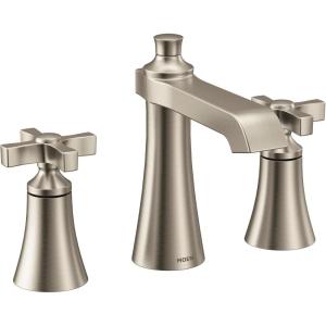 imageMoen TS6984NL Flara TwoHandle 8 in Widespread Lever Handle Bathroom Faucet Trim Kit Valve Required Polished NickelBrushed Nickel