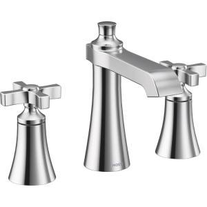 imageMoen TS6984NL Flara TwoHandle 8 in Widespread Lever Handle Bathroom Faucet Trim Kit Valve Required Polished NickelChrome