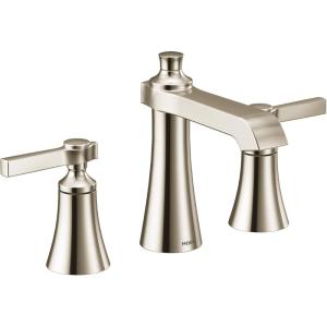 imageMoen TS6984NL Flara TwoHandle 8 in Widespread Lever Handle Bathroom Faucet Trim Kit Valve Required Polished NickelPolished Nickel