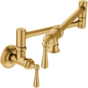 imageMoen Traditional Oil Rubbed Bronze Wall Mount Swing Arm Folding Pot Filler Kitchen Faucet S664ORBBrushed Gold
