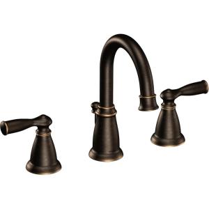 imageMoen WS84924SRN TwoHandle High Arc Bathroom Faucet Spot Resist Brushed NickelMediterranean Bronze