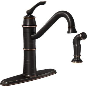 imageMoen Wetherly Mediterranean Bronze HighArc Kitchen Faucet with Side Spray 87999BRBMediterranean Bronze
