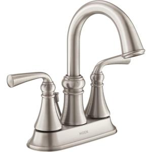 imageMoen Wetherly Spot Resist Brushed Nickel TwoHandle Widespread Bathroom Faucet with Valve Included Bathroom Faucets for Sink 3hole Deck Mounted Setup WS84855SRN1Pack