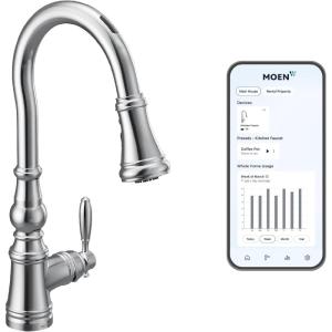 imageMoen Weymouth Chrome Smart Faucet Touchless Pull Down Sprayer Kitchen Faucet with Voice Control and Power Boost S73004EVCChrome