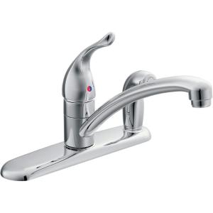 imageMoen Chateau Chrome OneHandle LowArc Kitchen Faucet with Side Sprayer in Deck Plate for 3Hole Setup 74340375