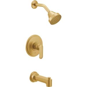 imageMoen Greenfield Brushed Gold Bathroom Shower Faucet with Showerhead Shower Lever Handle and Tub Spout Valve Required UT2323EPBG