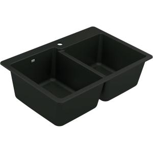 imageMoen Host Black Granite 33Inch Wide x 95Inch Deep Dual Mount Double Bowl Kitchen Sink GGB3024B