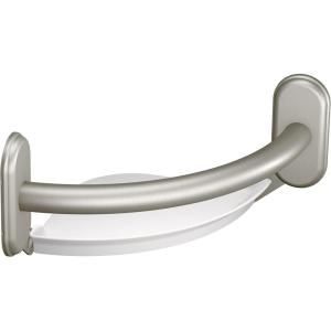 imageMoen LR2354DBN Bathroom Safety 9Inch Curved Bathroom Grab Bar with Integrated Corner Shelf Brushed NickelBrushed Nickel