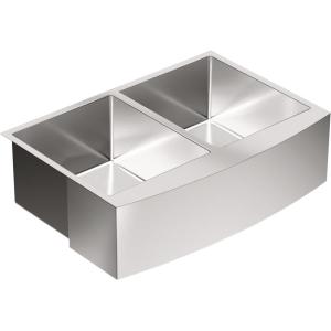 imageMoen Prep 18Gauge Stainless Steel Undermount Farmhouse Apron Front 30quot x 21quot Double Bowl Kitchen Sink G18220