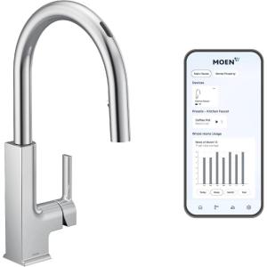 imageMoen STO Chrome Smart Faucet Touchless Pull Down Sprayer Kitchen Faucet with Voice Control and Power Boost S72308EVC