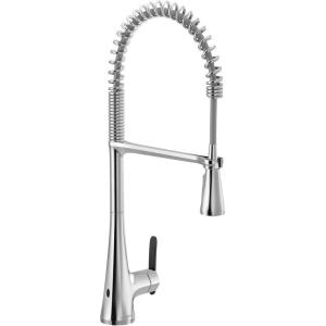imageMoen Sinema Chrome SingleHandle Touchless High Arc Pulldown Kitchen Faucet Spring Kitchen Sink Faucet with Pulldown Sprayer Head and Wave Motion Sensor S5235EWC