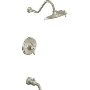imageMoen TS32104BG Weymouth PosiTemp Tub and Shower Trim Kit Valve Required including 9Inch 2Spray Rainshower Brushed GoldBrushed Nickel