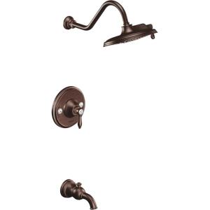 imageMoen TS32104BG Weymouth PosiTemp Tub and Shower Trim Kit Valve Required including 9Inch 2Spray Rainshower Brushed GoldOil Rubbed Bronze