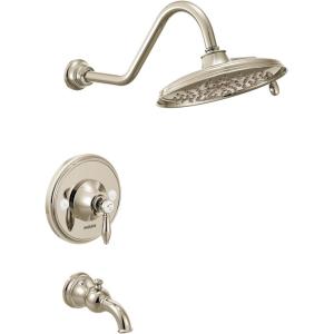 imageMoen TS32104BG Weymouth PosiTemp Tub and Shower Trim Kit Valve Required including 9Inch 2Spray Rainshower Brushed GoldPolished Nickel