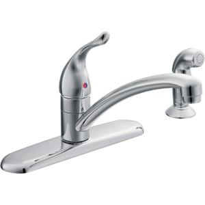 imageMoen Chateau Chrome OneHandle LowArc Kitchen Sink Faucet with Side Sprayer 4 Hole Kitchen Faucet Separate Flexible Pull Out Spray Head for Commercial Laundry Utility 7430Chrome