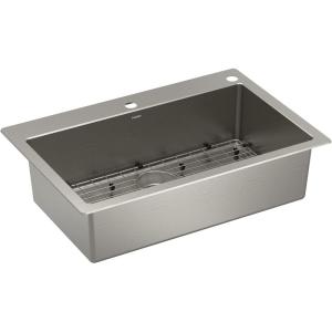 imageMoen Prep 18Gauge Stainless Steel Dual Mount 33quot x 22quot x 9quot Double Bowl LowDivide Kitchen Sink with Bottom Grids Included GS182082BSingle Bowl