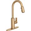 imageMoen Meena One Handle Kitchen Faucet with Pull Down Sprayer High Arc Kitchen Sink Faucet Featuring Reflex System and Duralock Quick Connect Chrome 87270Bronzed Gold