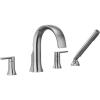 imageMoen TS983BL Doux TwoHandle High Arc DeckMount Roman Tub Faucet Trim with Handshower Valve Required Matte BlackChrome