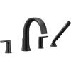 imageMoen TS983BL Doux TwoHandle High Arc DeckMount Roman Tub Faucet Trim with Handshower Valve Required Matte BlackMatte Black