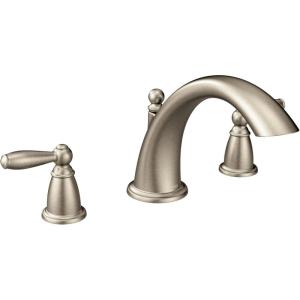 imageMoen Brantford Brushed Nickel TwoHandle Deck Mount Roman Tub Faucet Trim Kit Valve Required T933BNBrushed Nickel