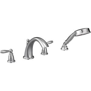 imageMoen Brantford brushed Nickel TwoHandle Deck Mount Roman Tub Faucet Trim Kit with Single Function Handshower Valve Required T924BNChrome