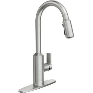 imageMoen Meena One Handle Kitchen Faucet with Pull Down Sprayer High Arc Kitchen Sink Faucet Featuring Reflex System and Duralock Quick Connect Chrome 87270Spot Resist Stainless