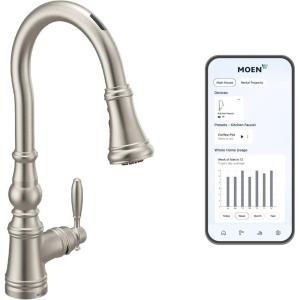 imageMoen S73004EVSRS Weymouth Smart Touchless Pull Down Sprayer Kitchen Faucet with Voice Control and Power Boost Spot Resist StainlessSpot Resist Stainless