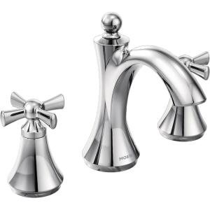imageMoen T4524 Wynford TwoHandle Widespread HighArc Bathroom Faucet with Cross Handles Valve Required Chrome